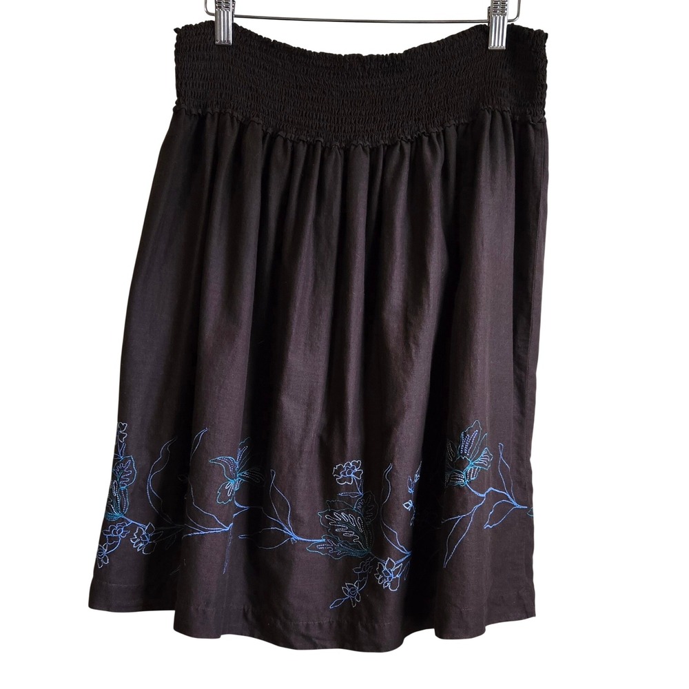 Boho Brown Floral Vintage 90's Embroidered Liz Claiborne Cotton Skirt, Size L‎